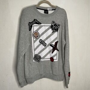 WT02 Embroidered Patched Logos Sweatshirt Men's Size XL Gray Pullover Streetwear